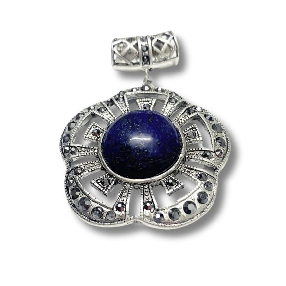 Antique Silver Genuine Lapis Lazuli Pendant for her Gemstone Pendant - Picture 1 of 11